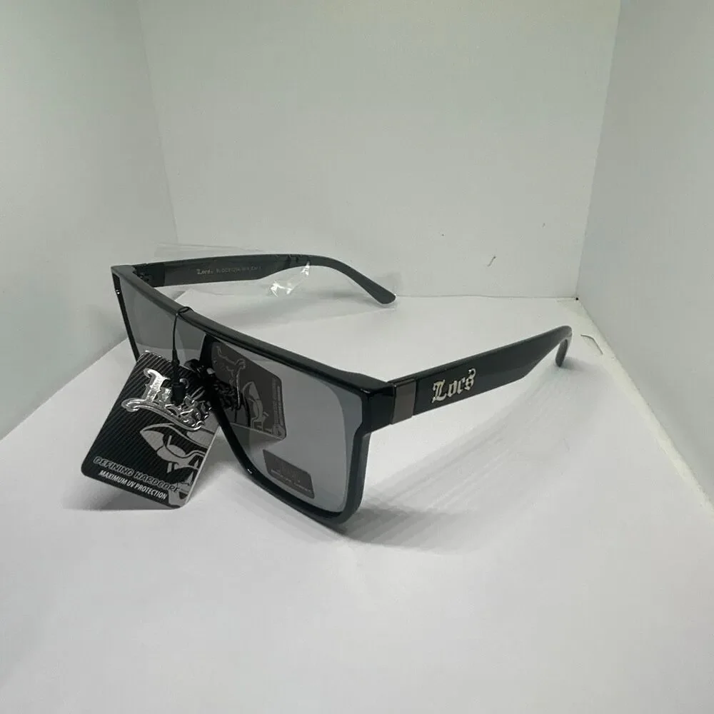 Locs Hardcore Shield Sunglasses Mirrored Lenses Black Frame UV Protection New